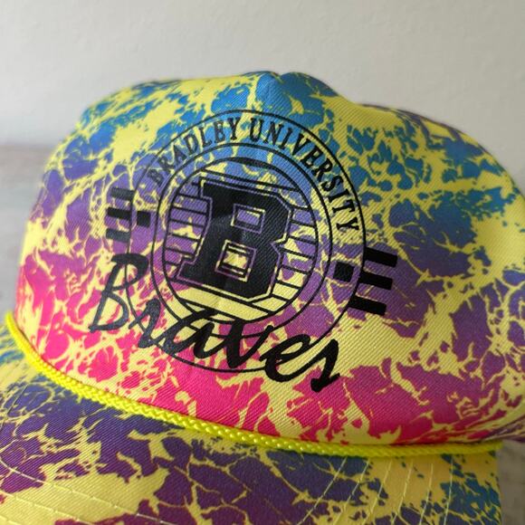 Vintage Collegiate Bradley University Braves 80s trucker hat SnapBack wide brim - Picture 4 of 14